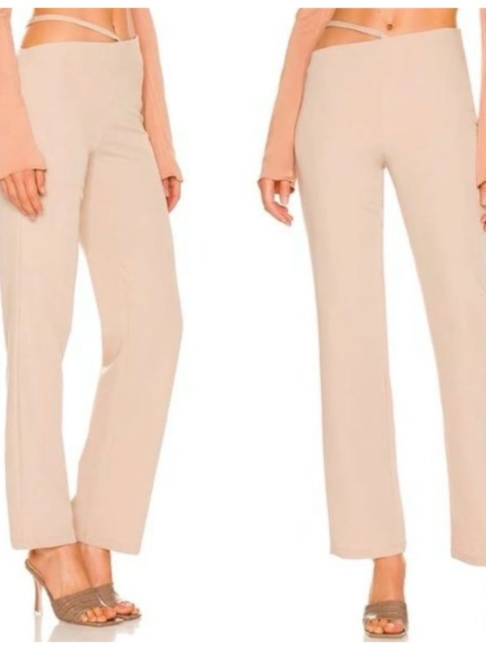 superdown High-Waist Wide-Leg Pants in Beige